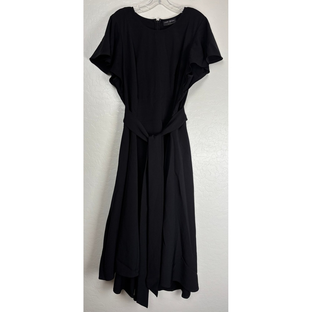 Lane Bryant Black Flutter Sleeve High Low Midi Fit Flare Dress Size 18 2441